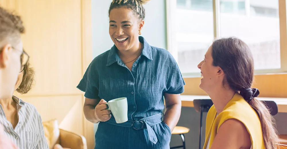 co-workers converse in casual setting