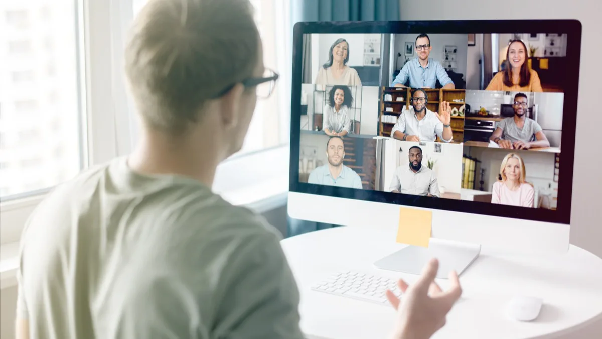 Virtual team discussing over web call.