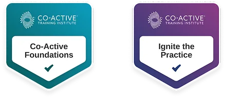 Co-Active training program badges combined