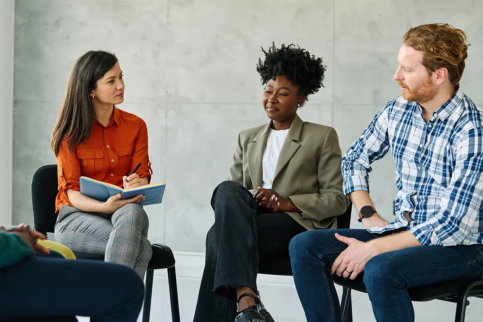 Group discussion in a modern setting